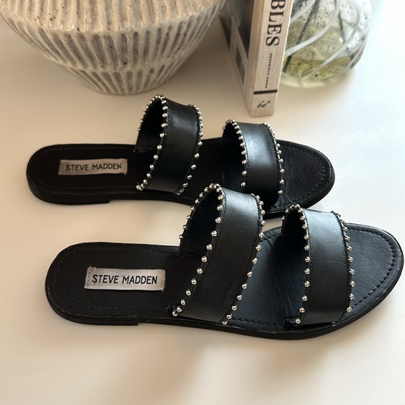Steve Madden Black Studded Slip-on Sandals - Picture 2 of 6